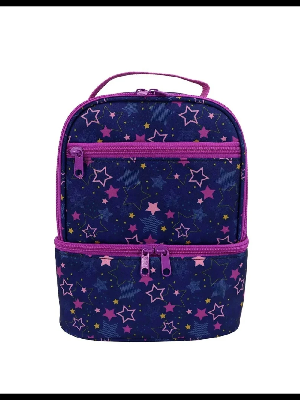 NWT Purple Star Print Insulated Double-Compartment Lunch Bag Sz 9.8